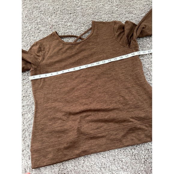 Crane Criss Cross Back Long Sleeve Top Casual Brown Comfy Athleisure M - Picture 3 of 6